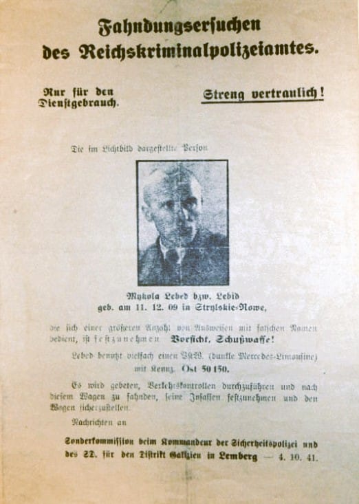 Gestapo wanted poster for Mykola Lebed (Author: Gestapo. Harvard Archive, CC BY-SA 4.0)