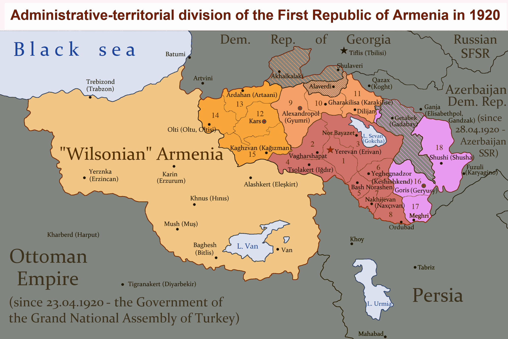 Территории Первой республики Армения 1918–1920 гг.
